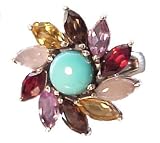 CaratGems Silver Turquoise, Garnet, Amethyst, Smoky Quartz & Moonstone Ring