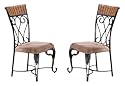 2 Oak Finish Wood & Black Metal Side Dining Chairs
