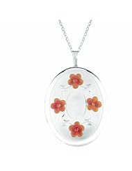 Sterling silver Oval Shaped Locket w/ flowers Necklace