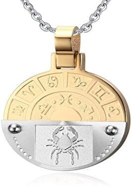 Stainless Steel Cancer Constellation Zodiac Symbol Sign Round Pendant Mens Womens Necklace with Chain