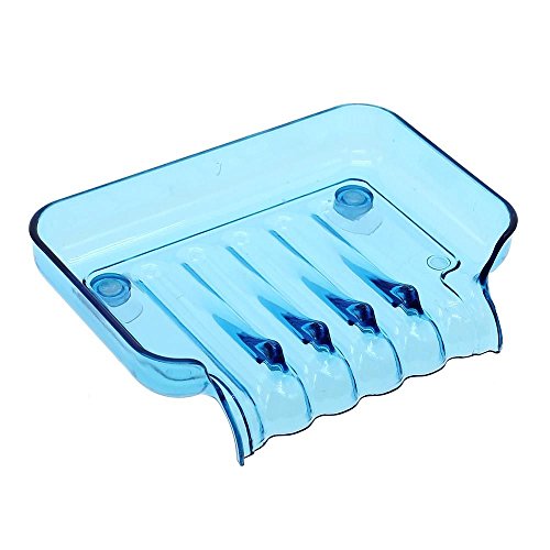MMRM Clear Plastic Waterfall Drain Soap Dish with Suction Cup Bathroom Blue
