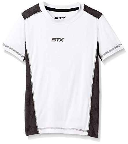 STX Boys' Athletic Performance Short Sleeve Tee Shirt, TP60-White/Gray, 10/12