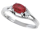 0.64 cts Genuine Ruby and Diamonds Ring - 14kt White or Yellow Gold