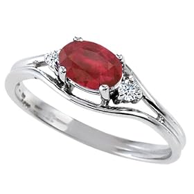0.64 cttw Genuine Ruby and Diamonds Ring - 14kt White or Yellow Gold by Finejewelers
