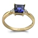 9ct Yellow Gold Created Ceylon Sapphire And 2.5pts Diamond Solitaire Dress Ring Size - O