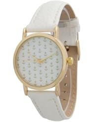 Womens Geneva Multi Anchor Design Gold Trim Leather Watch - White