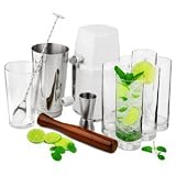 Boston Cocktail Shaker Set with Boston Cocktail Shaker, Muddler, Bar Spoon, 50ml Measure and Ice Crusher - Great for Mojitos and other cocktails!