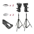 CowboyStudio Doulbe Off-Camera Flash Shoe Mount Swivel Umbrella Kit for Nikon Canon with 2 Silver Umbrellas, 2 Shoot Through Umbrllas, 2 Shoemount Brackets and Carrying Case