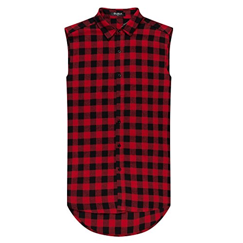 OLRIK Mens Hipster Hip Hop Sleeveless Side Zipper Plaid Shirt Vest
