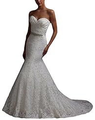 Crystal Crystals Ruched Lace Mermaid  Dress With a Sash 