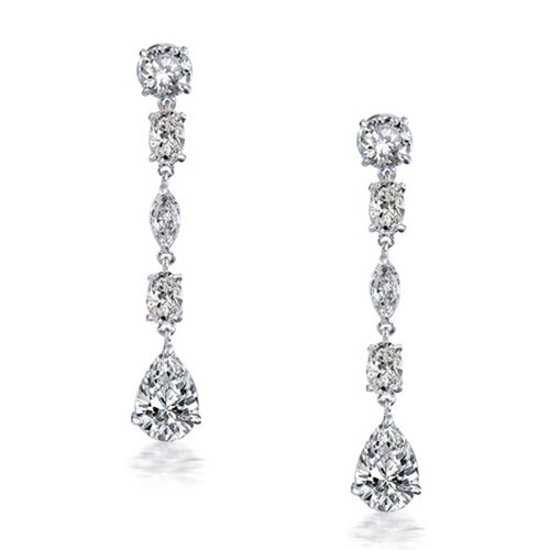 Bling Jewelry Bridal Classic Pear Clear CZ Dangle Earrings Rhodium Plated