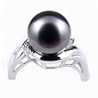 18K White Gold with Diamonds and 9-9.5 mm Gem Quality Black Tahitian Pearl Ring