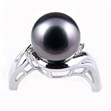18K White Gold with Diamonds and 9-9.5 mm Gem Quality Black Tahitian Pearl Ring