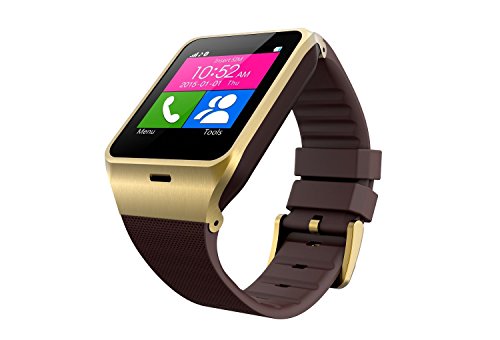 JinSun Wireless Bluetooth SmartWatchs Pedometer Fitness Tracker Sports Wristband Sleep Monitor With NFC & GSM & Camera Function Compatible with Android 4.1+ Device (Gold with Brown Band)