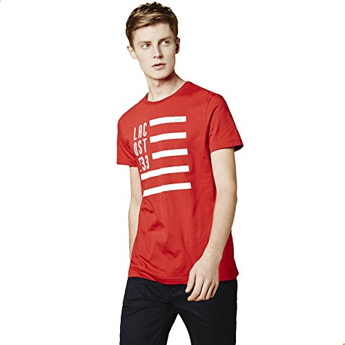 Lacoste Men's Wide Stripe Flag Crew Neck T-Shirt-Blue/White