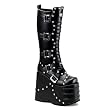 7 Inch Wedge Boots MENS SIZING Knee High Gothic Boots Straps Studs Buckles Hardware Black