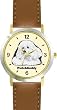 Bichon Frise (SC) Dog - WATCHBUDDY&reg; DESIGNER DELUXE TWO-TONE THEME WATCH - Arabic Numbers-SAND & SOIL STYLE - Pale Yellow Dial with Brown Leather Strap-Women's Size-Small