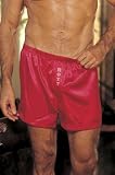 Mens Red “Hot” Sexy Charmeuse Boxer Shorts, Small