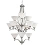 Progress Lighting P4166-09 Twelve-Light, Three-Tier Chandelier with Etched White Opal Glass, Brushed Nickel