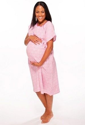 Kate Gownie S/M (Pink) - Designer Hospital Delivery Gown By Baby Be Mine Maternity
