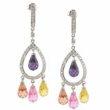 Sterling Silver Simulated Diamond cz Multi Color Teardrop Earrings