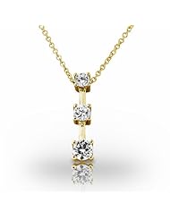 14KT Yellow Gold Classic Graduated Diamond Pendant with Three Round Brilliant Diamonds. 9/10 CTW