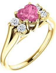 10K Yellow Gold 6.00x6.00mm Heart Cut Chatham Created Pink Sapphire and Diamond Ring -- LIFETIME WARRANTY