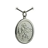 9ct White Gold 30x21mm Oval St Christopher Pendant with a Tripple Spigal chain