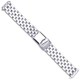 Breitling Pilot Style Solid Link Metal Watch Band - Silver - 22mm