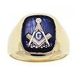 Mens Blue Masonic Ring in Yellow Gold - Square Emblem
