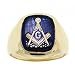 Mens Blue Masonic Ring in Yellow Gold - Square Emblem