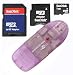 Secure Digital (SD) Multimedia Mobility Combo Kit of Sandisk 1GB microSD, SD Adapter, miniSD adapter and USB (Secure Digitial) SD High Speed Purple Color Card Reader / Writer