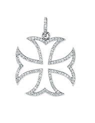 14 Karat White Gold and Diamond Maltese Cross Pendant