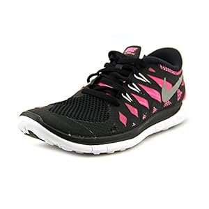 Kids Nike Free 5.0 Running Shoe Black/Pink Glow/White/Metallic Silver Size 4