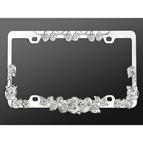 Buy Chrome License Plate Frame, Roses now!