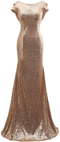 LuckyHouses Women's Rose Gold Sequins Bridesmaid Party Prom Dress (12, A(White-Rose Gold))