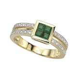 14K Yellow Gold 1/7 ct. Diamond with 1/3 ct. Square Shaped Emerald Ring