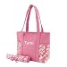 Belvah Damask Canvas End Pocket Pink/white Monogrammed Diaper Bag