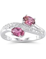 0.15 Cts Diamond & 0.81 Cts Pink Tourmaline Ring in 14K White Gold