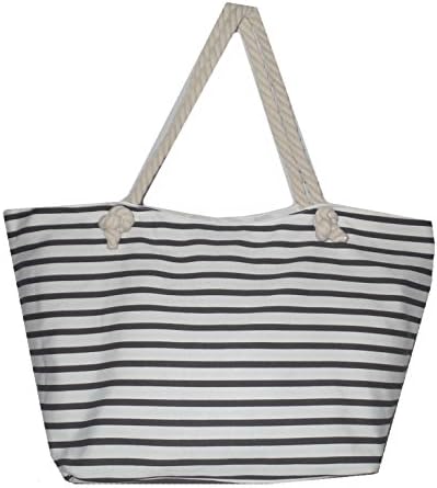 Large High Fashion Print Beach Tote Bag and Rope Handles *Can Be Personalized (Blank, Black Stripes)