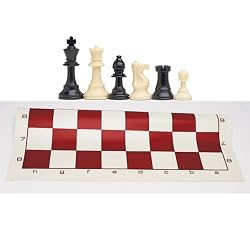 Best Value Tournament Chess Set with Solid Plastic Pieces and Burgundy Roll-up Vinyl Chess Board