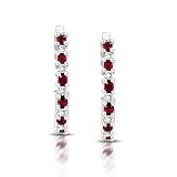 14k White Gold Diamond & Ruby J-Hoop Earrings (.10 cttw, I1, H-I)