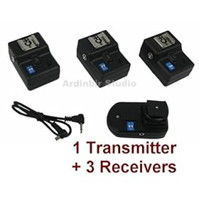 Wireless Radio Remote Flash Trigger 1 Transmitter + 3 Receivers for Canon, Nikon, Panasonic, Leica, Pentac, Olympus DSLR camera