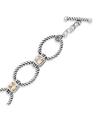 Sterling Silver Antiqued Champagne CZ Bracelet - 8 Inch