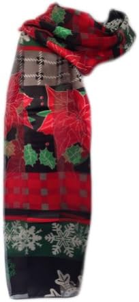 New Company Womens Winter Holiday Poinsettia Snowflake Scarf - Black - One Size