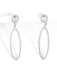 14k White Gold 0.70ct Natural Diamonds Large Dangle Open Ovals Drop Earrings