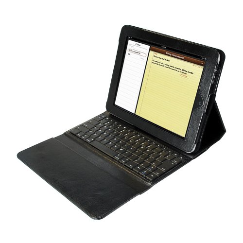 41HVFGI 6BL D Lux Black Leather IPad Folio Case With Wireless Bluetooth Keyboard (Laptop Style Keys)