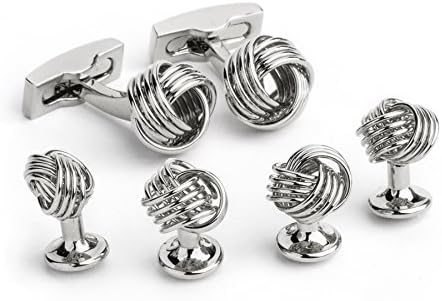 Daniel Dolce Men's Knot Cufflink Stud Set in Silver Tone