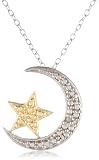 18k Gold Plated and Sterling Silver Diamond-Accented Moon and Star Pendant Necklace 18″