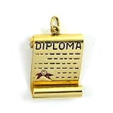 14K Gold Vintage Graduation Diploma Charm, three-dimensional